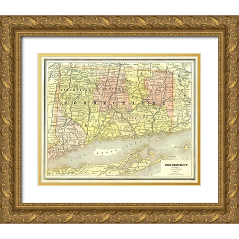 Connecticut - Cram 1886 Gold Ornate Wood Framed Art Print with Double Matting by Cram