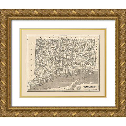 Connecticut - Hurd 1893 Gold Ornate Wood Framed Art Print with Double Matting by Hurd