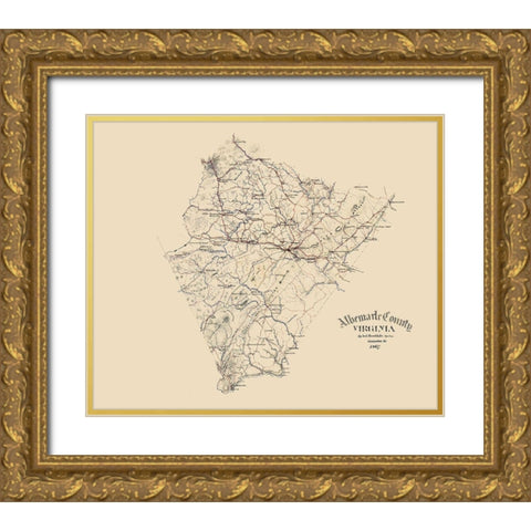 Albemarle County Virginia - Hotchkiss 1867 Gold Ornate Wood Framed Art Print with Double Matting by Hotchkiss