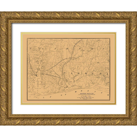 Alabama South Florida West Military - Hains 1864 Gold Ornate Wood Framed Art Print with Double Matting by Hains