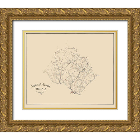 Amherst County Virginia - Hotchkiss 1867 Gold Ornate Wood Framed Art Print with Double Matting by Hotchkiss