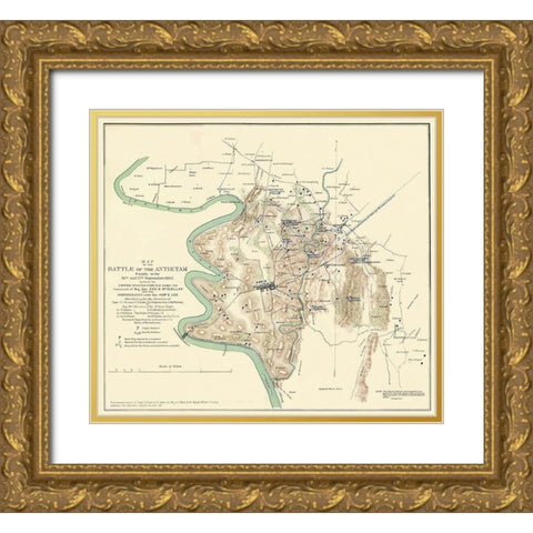 Antietam Battle Pennsylvania - Houston 1862 Gold Ornate Wood Framed Art Print with Double Matting by Houston