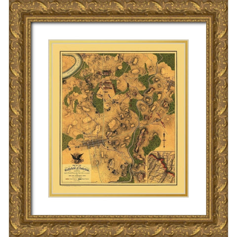 Antietam Battlefield Pennsylvania - Willcox 1862 Gold Ornate Wood Framed Art Print with Double Matting by Willcox