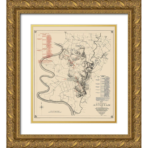 Antietam No. 1  Battlefield - Stearns 1862 Gold Ornate Wood Framed Art Print with Double Matting by Stearns