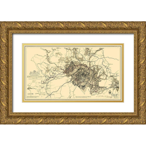 Siege of Atlanta Georgia - Sherman 1865 Gold Ornate Wood Framed Art Print with Double Matting by Sherman