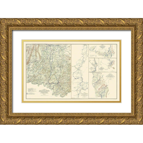 Atlanta Campaign Georgia Civil War - Bien 1864 Gold Ornate Wood Framed Art Print with Double Matting by Bien