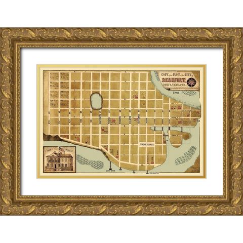 Beaufort South Carolina - Schelten 1861 Gold Ornate Wood Framed Art Print with Double Matting by Schelten