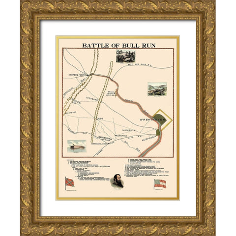 Bull Run Battle Virginia - 1861 Gold Ornate Wood Framed Art Print with Double Matting by Unknown