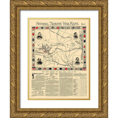 Bull Run First Battle Virginia - 1895 Gold Ornate Wood Framed Art Print with Double Matting by Unknown