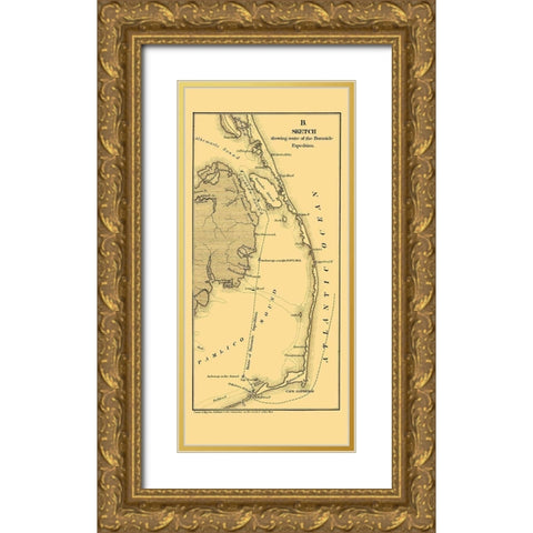 Burnside Expedition Route North Carolina Gold Ornate Wood Framed Art Print with Double Matting by Foster