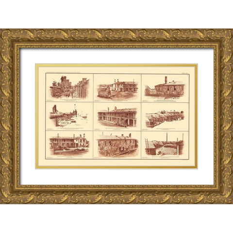 Forts of South Carolina - Bien 1895 Gold Ornate Wood Framed Art Print with Double Matting by Bien