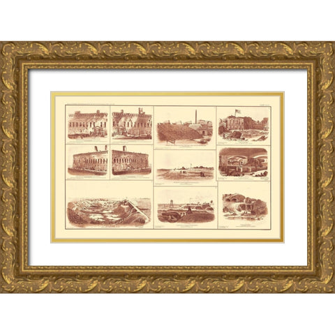 Forts of South Carolina - Bien 1895 Gold Ornate Wood Framed Art Print with Double Matting by Bien