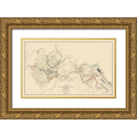 Battles Chancellorsville Salem Fredericksburg Gold Ornate Wood Framed Art Print with Double Matting by Hotchkiss