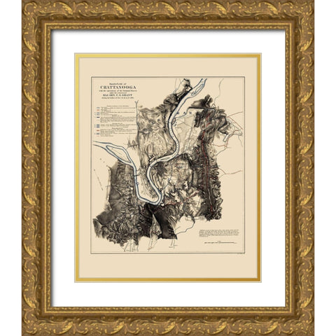 Battlefield of Chattanooga - Smith 1863 Gold Ornate Wood Framed Art Print with Double Matting by Smith
