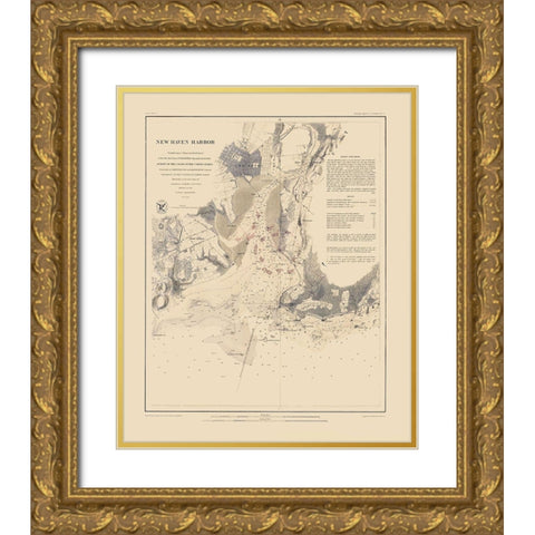 New Haven Harbor - Bache 1846 Gold Ornate Wood Framed Art Print with Double Matting by Bache