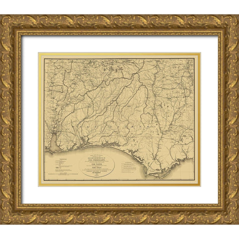 Cumberland of South and Gulf - Callahan 1863 Gold Ornate Wood Framed Art Print with Double Matting by Callahan