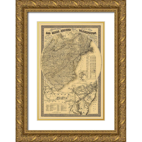 Washington DC 500 Miles Around - Colton 1861 Gold Ornate Wood Framed Art Print with Double Matting by Colton