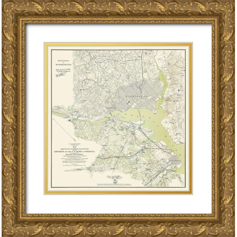 Washington DC Defenses - Bache 1861 Gold Ornate Wood Framed Art Print with Double Matting by Bache
