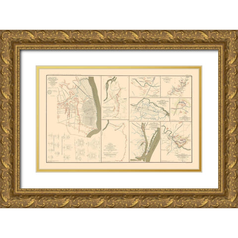 Defenses In Civil War - Bien  1895 Gold Ornate Wood Framed Art Print with Double Matting by Bien