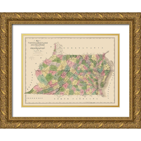 Virginia Maryland Delaware PO Canals Railroads Gold Ornate Wood Framed Art Print with Double Matting by Burr