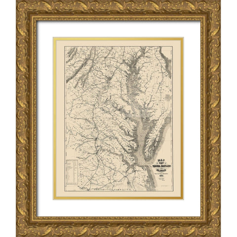 Virginia Maryland Delaware - Blunt 1861 Gold Ornate Wood Framed Art Print with Double Matting by Blunt
