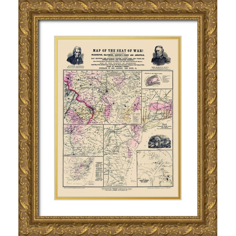 Seat of War of Atlantic Coast - Prang 1861 Gold Ornate Wood Framed Art Print with Double Matting by Prang