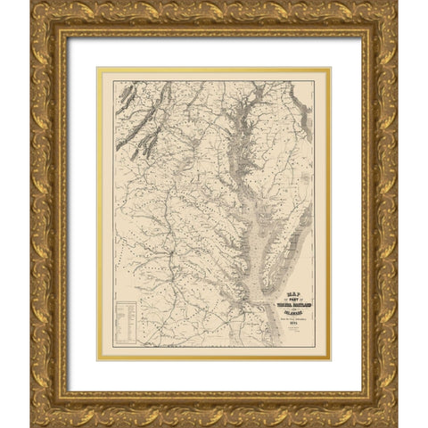 Virginia Maryland Delaware - Blunt 1861 Gold Ornate Wood Framed Art Print with Double Matting by Blunt
