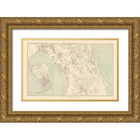 Lower Florida Pennisula - Bien 1895 Gold Ornate Wood Framed Art Print with Double Matting by Bien