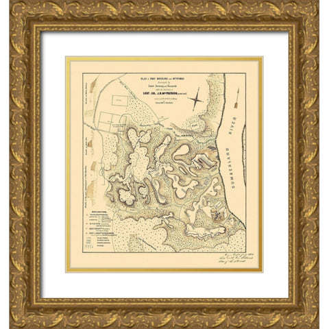 Fort Donelson Outworks Tennessee - McPherson 1876 Gold Ornate Wood Framed Art Print with Double Matting by McPherson