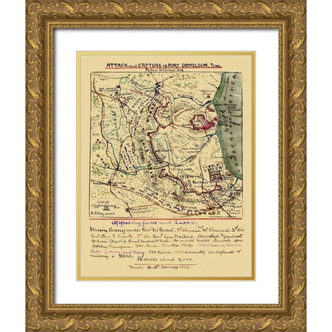 Attack Capture of Fort Donelson Tennessee Gold Ornate Wood Framed Art Print with Double Matting by Grant