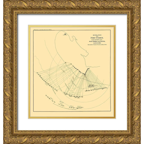 Fort Fisher North Carolina Second Attack Gold Ornate Wood Framed Art Print with Double Matting by Porter