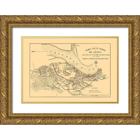 Fort Blakely Battle - US Army Corps 1865 Gold Ornate Wood Framed Art Print with Double Matting by US Army Corps