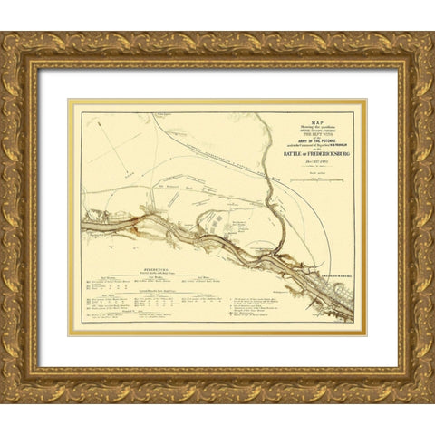 Battle of Fredericksburg Virginia - Bien 1862 Gold Ornate Wood Framed Art Print with Double Matting by Bien