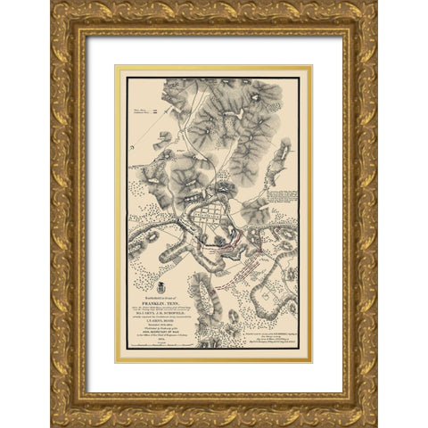 Franklin Tennessee Battlefield - Schofield 1874 Gold Ornate Wood Framed Art Print with Double Matting by Schofield