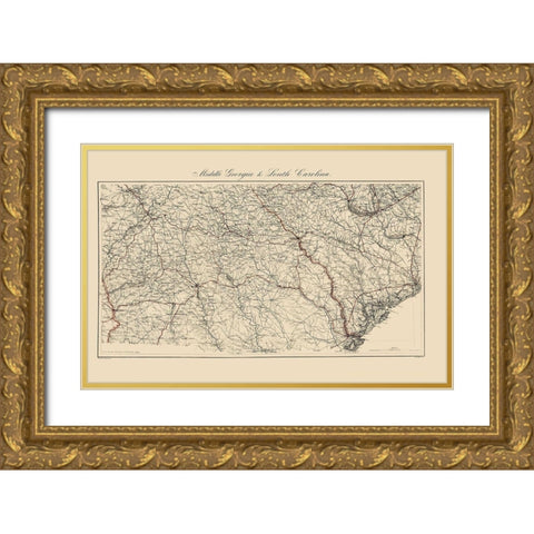 Central Georgia South Carolina - Bache 1865 Gold Ornate Wood Framed Art Print with Double Matting by Bache