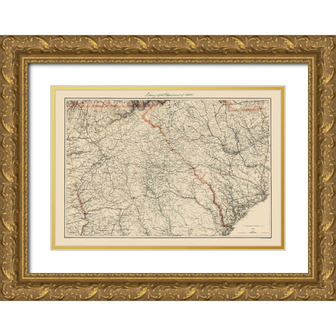 Georgia South Carolina - Bache 1861 Gold Ornate Wood Framed Art Print with Double Matting by Bache