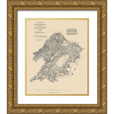 Battlefield of Chickamauga Georgia - Thomas 1864 Gold Ornate Wood Framed Art Print with Double Matting by Thomas