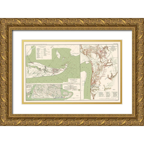 Galveston Charleston Port Hudson - Bien 1891 Gold Ornate Wood Framed Art Print with Double Matting by Bien