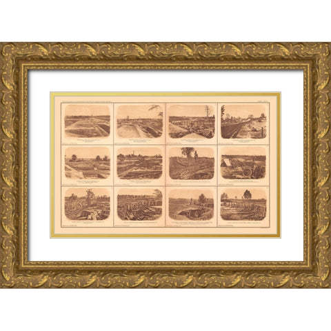 Rebel Forts Atlanta Georgia - Bien 1894 Gold Ornate Wood Framed Art Print with Double Matting by Bien
