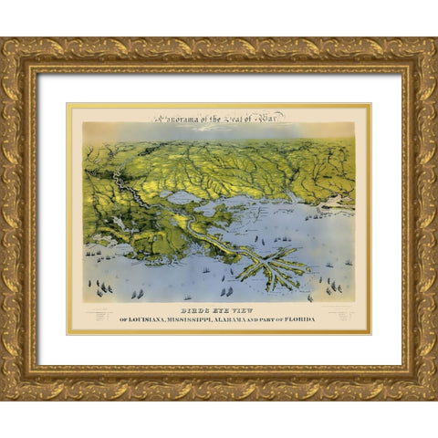 Louisiana Mississippi Alabama Florida Gold Ornate Wood Framed Art Print with Double Matting by Bachmann
