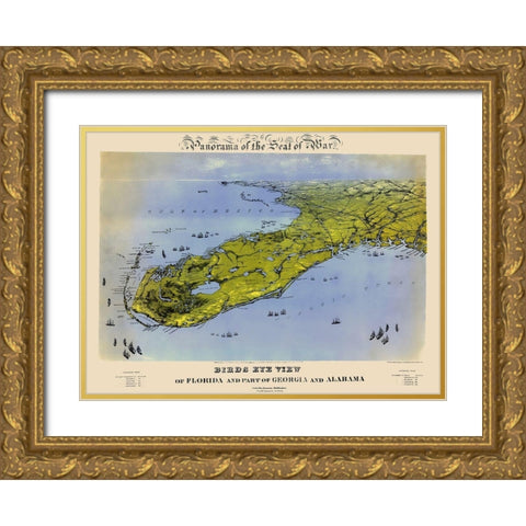 Florida Georgia Alabama - Bachmann 1861 Gold Ornate Wood Framed Art Print with Double Matting by Bachmann