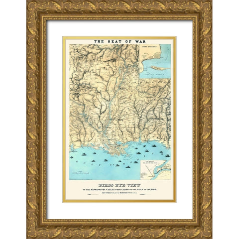 Mississippi from Cairo to Gulf of Mexico Gold Ornate Wood Framed Art Print with Double Matting by Schaus