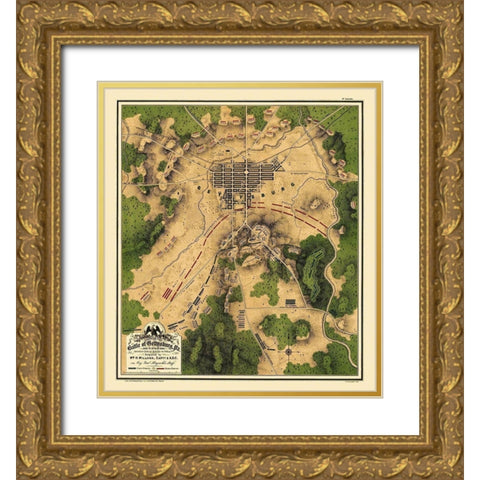 Battle of Gettysburg Pennsylvania - Willcox 1863 Gold Ornate Wood Framed Art Print with Double Matting by Willcox