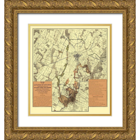 Battle Gettysburg Under Gettysburg National Park Gold Ornate Wood Framed Art Print with Double Matting by Hammond
