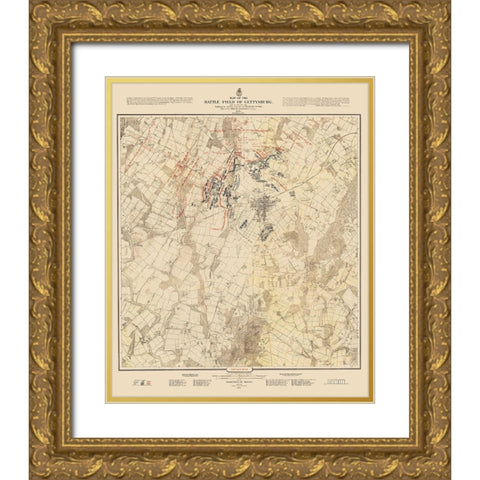 Gettysburg Battlefield First Days Battle Gold Ornate Wood Framed Art Print with Double Matting by Warren