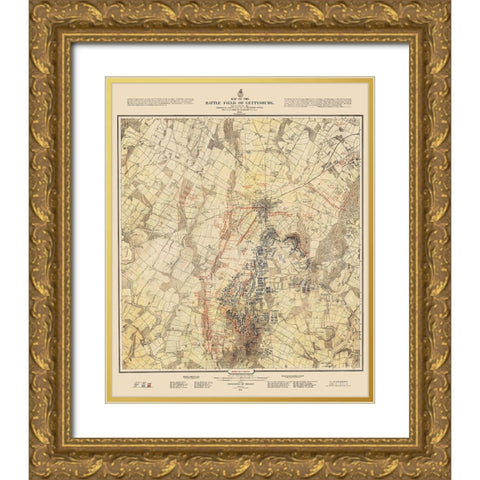 Gettysburg Battlefield Second Days Battle Gold Ornate Wood Framed Art Print with Double Matting by Warren