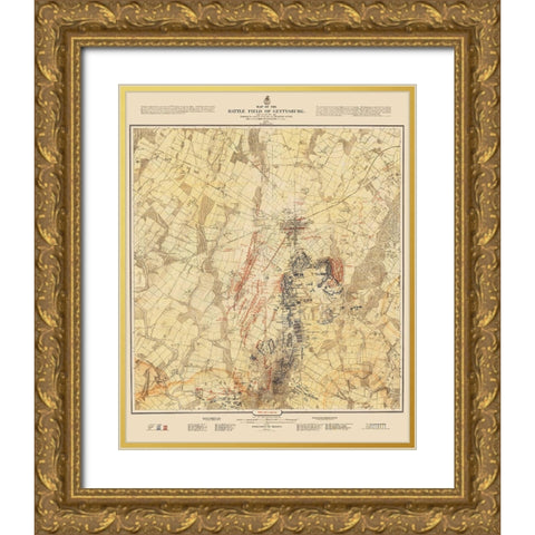 Gettysburg Battlefield Third Days Battle Gold Ornate Wood Framed Art Print with Double Matting by Warren
