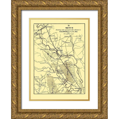 Goldsboro North Carolina - Bowen 1866 Gold Ornate Wood Framed Art Print with Double Matting by Bowen
