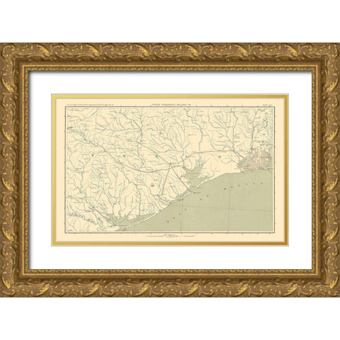Texas Louisiana Gulf Coast Region - Bien 1895 Gold Ornate Wood Framed Art Print with Double Matting by Bien