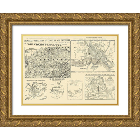 United States War Diagrams - Waters 1861 Gold Ornate Wood Framed Art Print with Double Matting by Waters